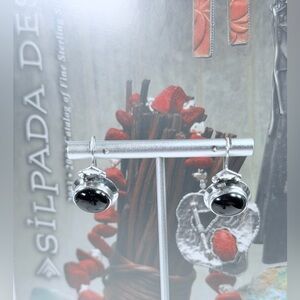 Silpada Very Rare 🦄Sterling Silver & Oval Onyx Locking Wire Earrings
